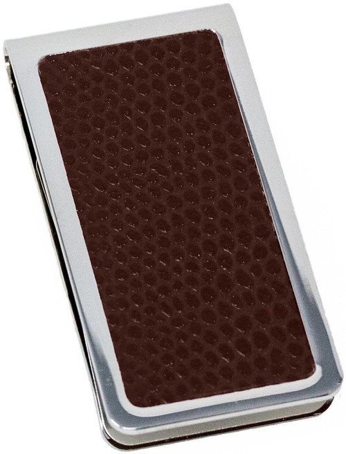 Set of 2 ChromePlated Stainless Steel Money Clip With Leather Insert (Brown Lizard)