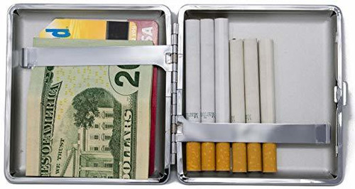 Black Crocodile Print Leather (Full Pack  20 Kings) Metallic Cigarette Case & Stash Box