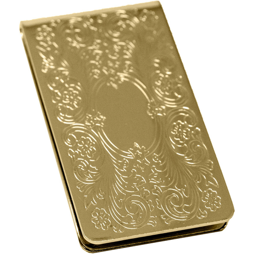 Set of 2 ChromePlated Stainless Steel Money Clips in Gold (Vintage Victorian Scroll)