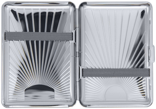 Silver Sun Rays (14 Kings) MetalPlated Elastic Bands Cigarette Case & Stash Box