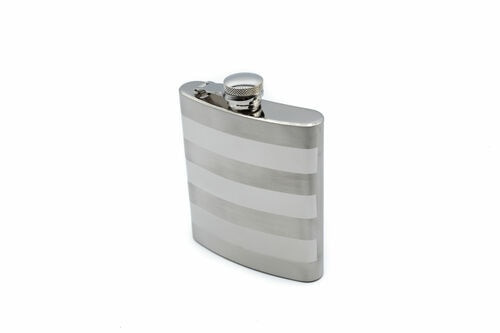 Pocket Hip Alcohol Liquor Flask in Etched Print  Made from 304 (18/8) Food Grade Stainless Steel (8 oz, Stripe)