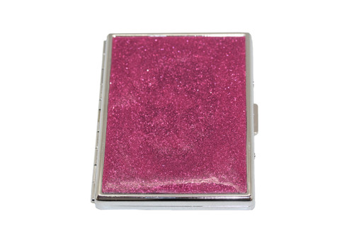 Fuchsia Glitter Compact (9 100s) MetalPlated Cigarette Case & Stash Box