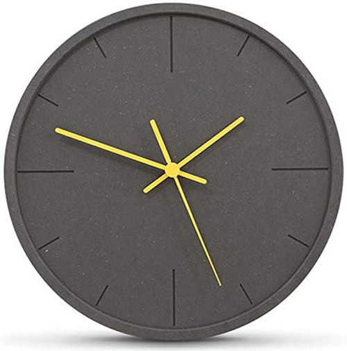 Modern Minimalist Dark Concrete Silent Wall Clock (Yellow Hands)