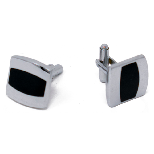 Men's PlatinumPlated Silver Black Strip Cufflinks in Gift Box