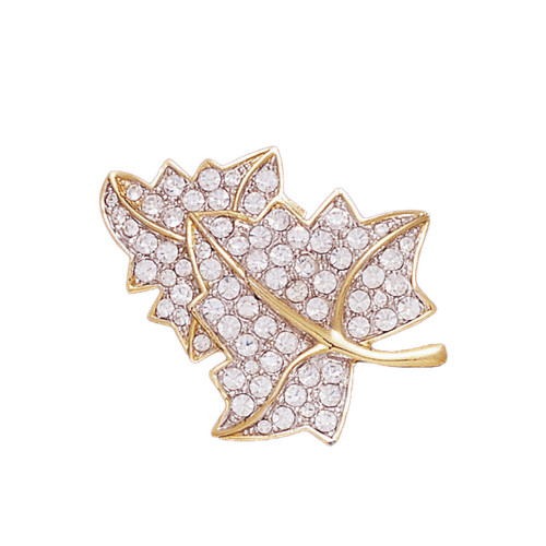 LEAF W/CRYS STONE 18KT Two Tone Plated Pins with Hand Set Swarovski Crystals