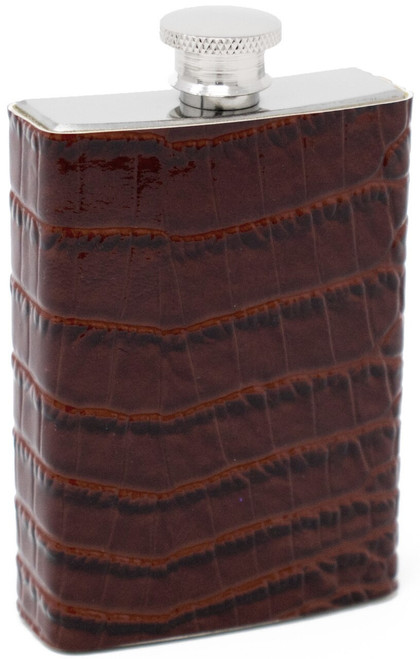 4 oz Brown Crocodile Leather Pattern 304 (18/8) Food Grade Stainless Steel Hip Alcohol Liquor Flask  BPA free and Leak and Rust Proof