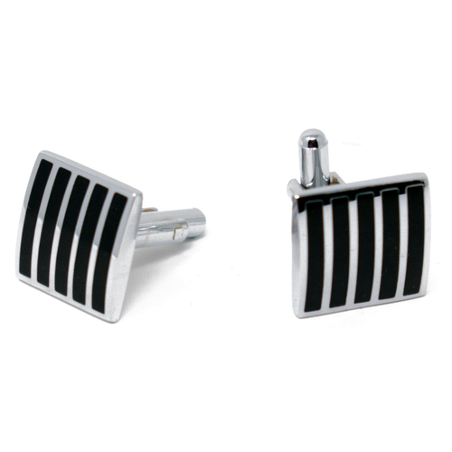 Men's PlatinumPlated Silver Black & Steel Cufflinks in Gift Box