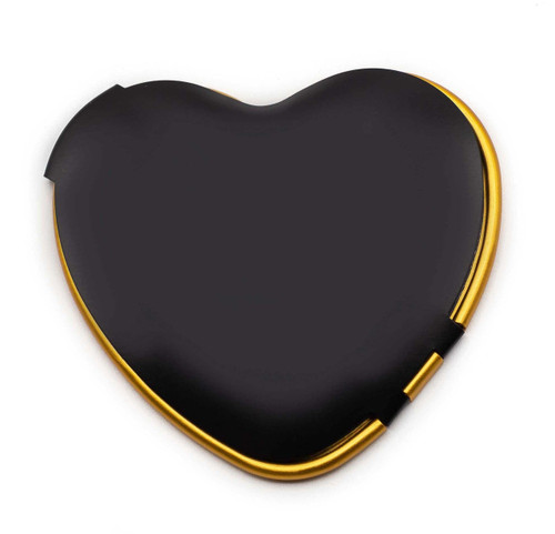 Set of 3 Heart Shaped Dual Color Compact Mirrors with Brushed Metal Finish (Black & Gold)