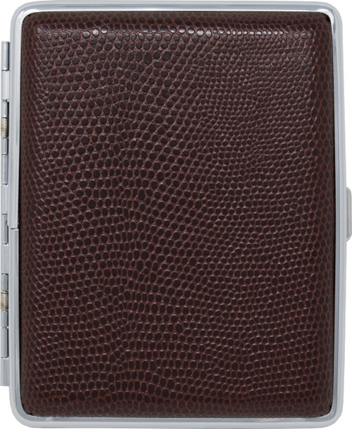 Leather NicklePlated Metal Cigarette Herbal Cigarette Cigar Tobacco Carrying Stash Storage Case (100s, Brown Lizard)