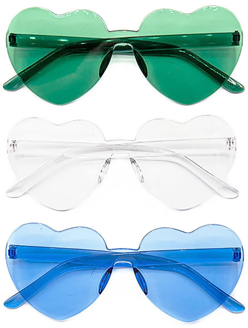 Set of 3  Stylish Colorful Modern Chic Plastic Frameless Party Sunglasses UV 400 Protection (Clear, Blue & Green)