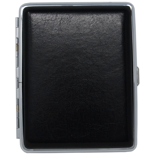 Leather NicklePlated Metal Cigarette Herbal Cigarette Cigar Tobacco Carrying Stash Storage Case (100s, Black Smooth)