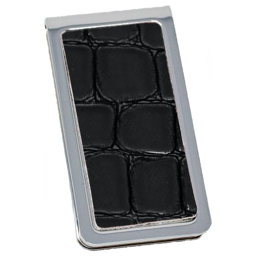 Set of 2 ChromePlated Stainless Steel Money Clip With Leather Insert (Crocodile Black)
