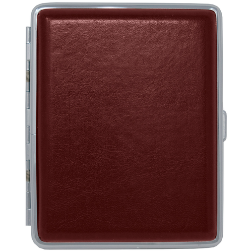 Burgundy Smooth Leather (Full Pack 100s) Metallic Cigarette Case & Stash Box