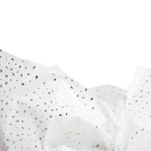 Made in USA 50 Sheet Hot Stamp Glitter Gift Tissue Paper Pack, 20" X 30" (Silver on White)