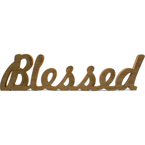 Rustic Decorative Brown "Blessed" Wooden Cutout Free Standing Sign 6" X 22"