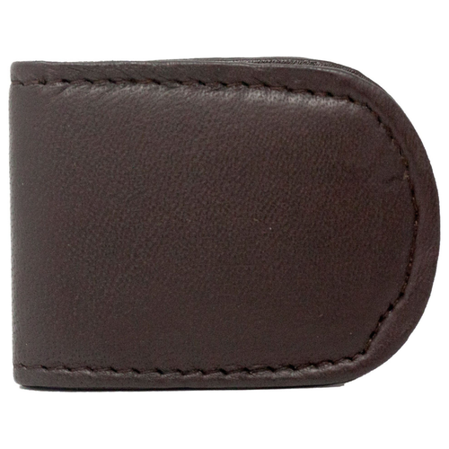 Set of 2  Made in India Genuine Cowhide Slim Leather Magnetic Money Clip (Brown)