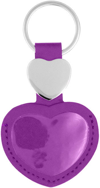 Set of 2 Faux Leather Heart Shaped Photo Keychains (Purple)