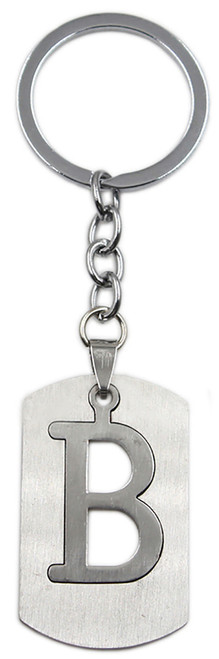 Brushed Metal Silver Stencil Letter B Keychain Ring (Fits Like a Puzzle Piece)