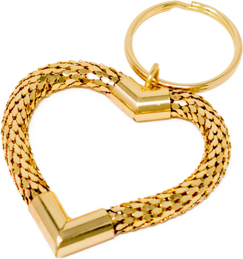 Vintage Gold Large Heart Metal Mesh Jewelry Keychain