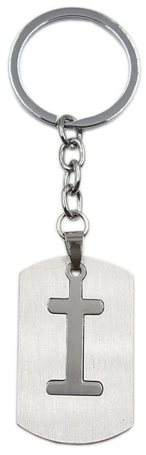 Brushed Metal Silver Stencil Letter I Keychain Ring (Fits Like a Puzzle Piece)