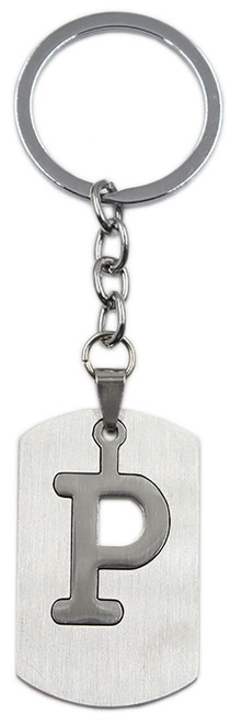 Brushed Metal Silver Stencil Letter P Keychain Ring (Fits Like a Puzzle Piece)