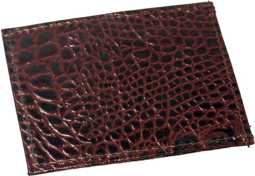 Set of 2  Made in India Genuine Cowhide Slim Leather Wallet and Magnetic Money Clip (Brown Crocodile)