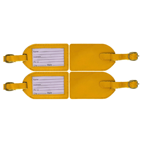 Genuine Cowhide Yellow Leather Luggage Suitcase Bag Tags (Pack of 4)