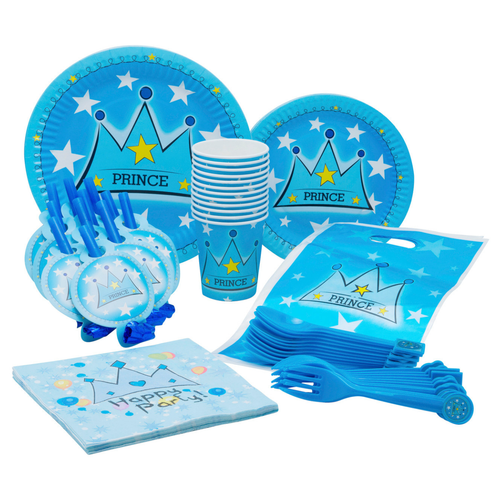 Little Prince Theme Party Pack  Disposable Paper Plates, Cups, Napkins, Forks, Spoons, Gift Bags and Party Blowers  Serves 10