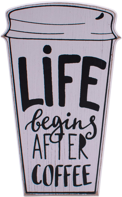 Life Begins After Coffee  Rustic Coffee Lover Wooden Tabletop Sign (5" X 8"  Gray)