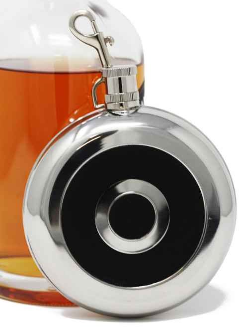 Vanity CustomShaped 8 oz Round Alcohol Liquor Flask With Shot Glass (Made from 304 (18/8) Food Grade Stainless Steel)