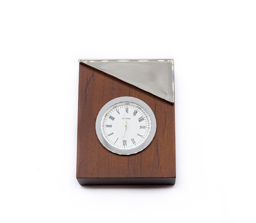 Retro ChromePlated Table Desk Wood Silver Slant Clock