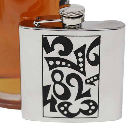 6 oz Pocket Hip Alcohol Liquor Flask in Etched Black Numbers Print  Made from 304 (18/8) Food Grade Stainless Steel