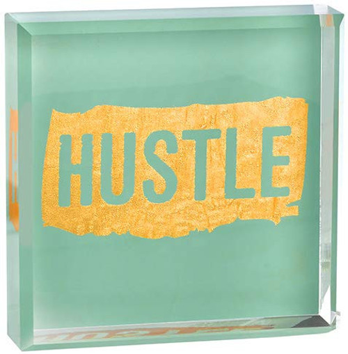 S6870_HUSTLE Modern"Hustle" Chic Glass Paperweight (3 3/4" x 3 3/4")