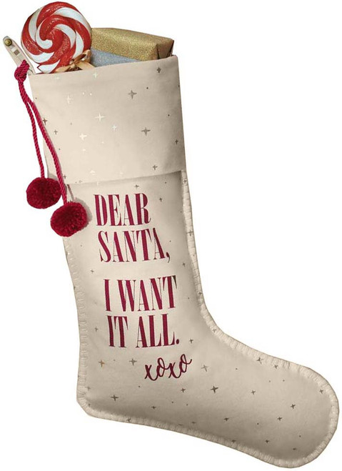 Holiday Christmas Dear Santa, I Want It All 19" Canvas Stocking