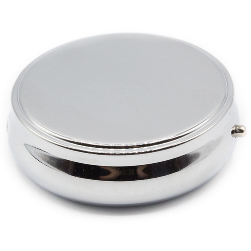 Set of 2 Circular TripleCompartment Pocket Purse Pill Box & Organizer with Insert (Large Silver Flat Top  Engravable)