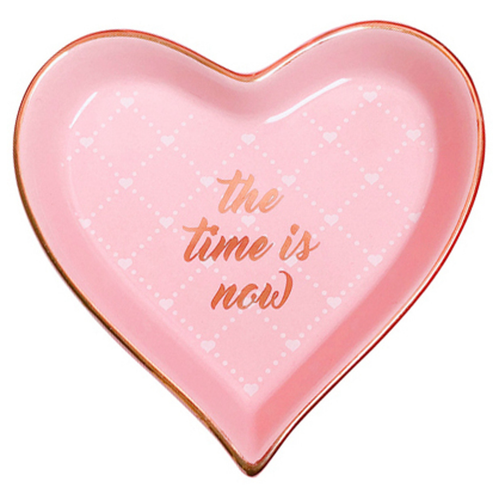 HeartShaped The Time Is Now Ceramic Trinket Plate and Decorative Jewelry Dish