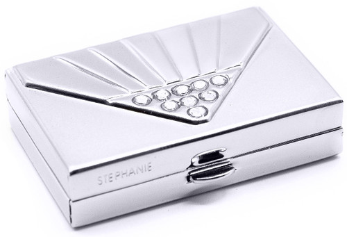 Set of 2 Rectangular Shaped Pocket Purse Pill Box & Organizer with Dual Compartments (Silver Diamond Gem)