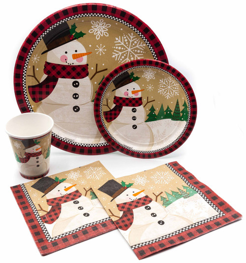 S6788_SET Holiday Christmas Winter Wonderland Tableware Pack! Disposable Paper Plates, Napkins and Cups Set for 16