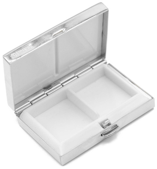 Set of 2 Rectangular Shaped Pocket Purse Pill Box & Organizer with Dual Compartments (Silver Gift Bow)