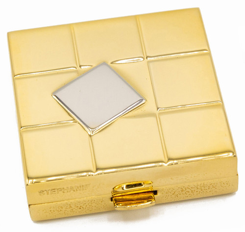 Set of 2 Square Shaped Pocket Purse Pill Box & Organizer (Gold & Silver Grid)