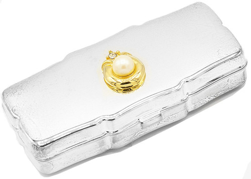 Silver with Gold Anchor & Pearl Rectangular Curved Edges Pocket Purse Portable Travel Pill Box & Medicine Organizer (2 Compartments)
