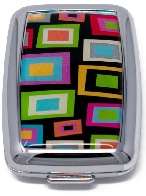 Set of 2 Dual Compartment Rectangular Pocket Purse Pill Box & Organizer with Insert (Retro Squares)