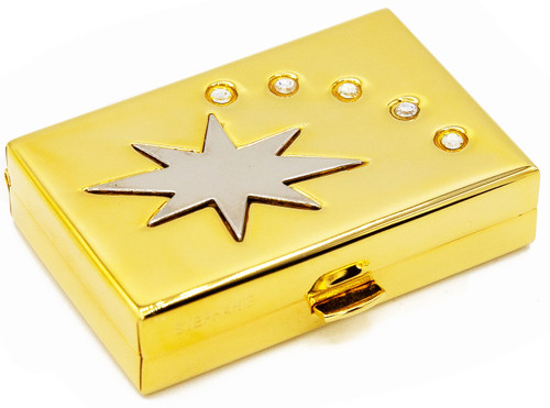Set of 2 Rectangular Shaped Pocket Purse Pill Box & Organizer with Dual Compartments (Gold with Silver Star)