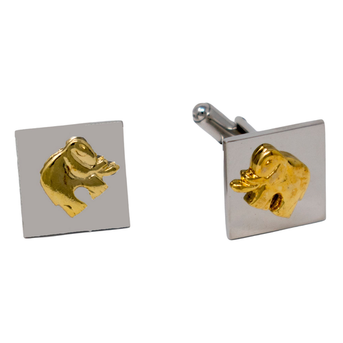 Men's PlatinumPlated Golden Elephant Cufflinks in Gift Box