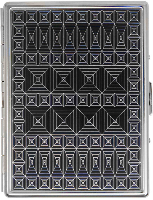Square Link Pattern Compact (9 100s) MetalPlated Cigarette Case & Stash Box