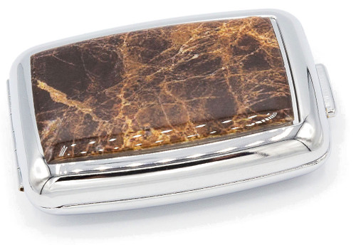 Set of 2 Dual Compartment Rectangular Pocket Purse Pill Box & Organizer with Insert (Brown Marble)