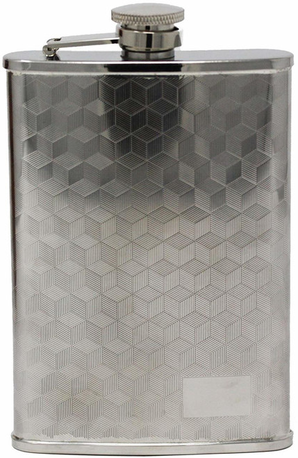 8 oz Pocket Hip Alcohol Liquor Flask in Etched 3D Cube Print  Made from 304 (18/8) Food Grade Stainless Steel