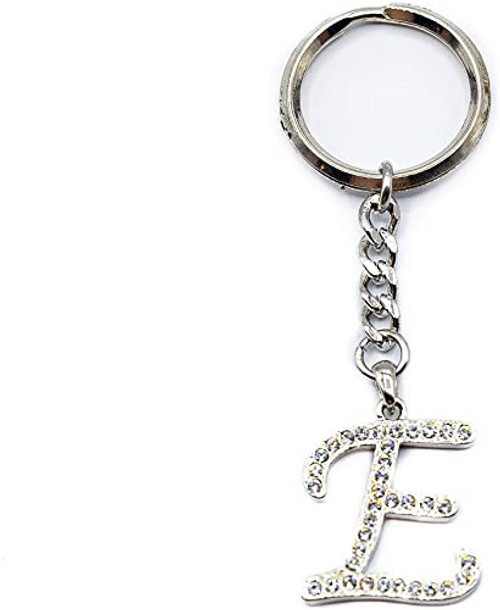 Chrome Plated Letter E Keychain Ring With Swarovski Crystals