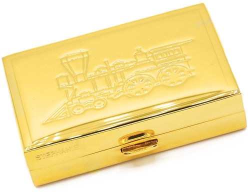 Set of 2 Rectangular Shaped Pocket Purse Pill Box & Organizer with Dual Compartments (Gold Steam Train)