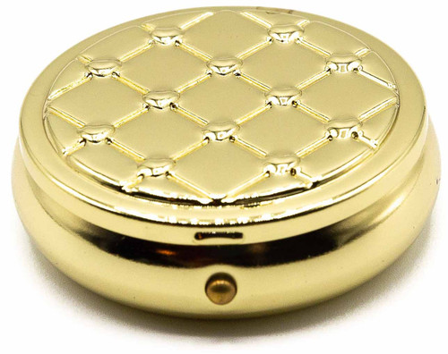 Set of 2 Circular Embossed TripleCompartment Pocket Purse Pill Box & Organizer (Gold Hearts)
